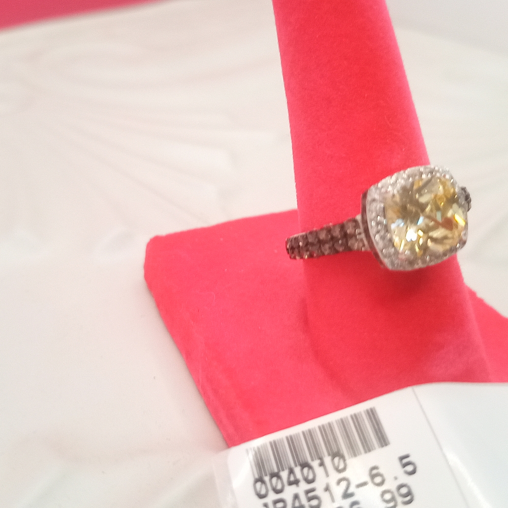Yellow and Silver Cushion-Cut Gemstone Ring